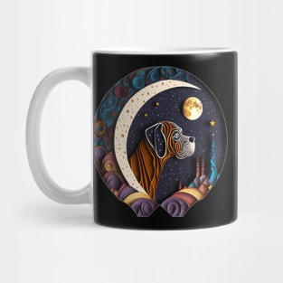 Boxer Dog Portrait in Space Crescent Moon Stars Cute Art Digital Painting Mug